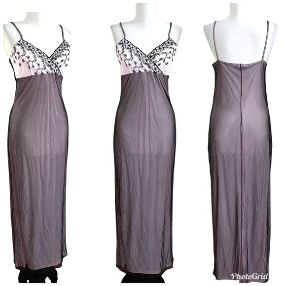 Monster Girl Y2K Babydoll Embroidered Maxi Dress M Pink Black Sheer Fairy Whimsy - Picture 1 of 14